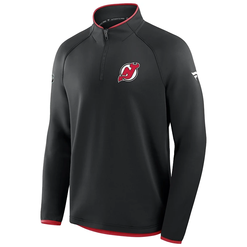 Men's Fanatics Black New Jersey Devils Authentic Pro Rink Raglan Quarter-Zip Pullover