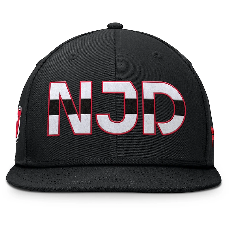 Casquette Snapback authentique Pro Rink Fanatics noire pour homme des New Jersey Devils