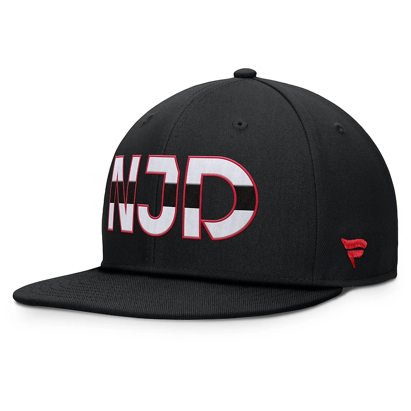 Casquette Snapback authentique Pro Rink Fanatics noire pour homme des New Jersey Devils