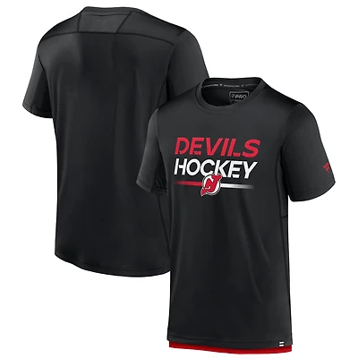 T-shirt noir authentique Pro Tech Fanatics pour hommes des Devils du New Jersey