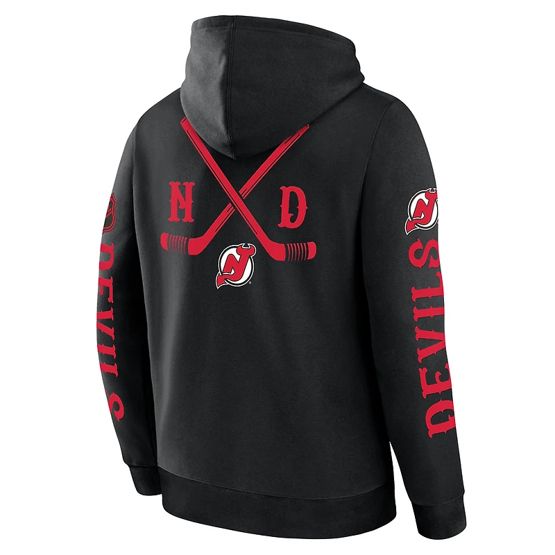 Men's Fanatics Black New Jersey Devils Big City Legacy Fleece Pullover Hoodie