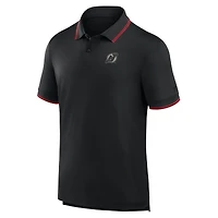Polo noir Fanatics pour homme avec logo monochrome Front Office Move des Devils du New Jersey