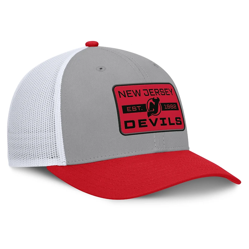Casquette ajustable Fanatics grise/rouge pour homme des Devils du New Jersey, Fundamental Adapt Trucker