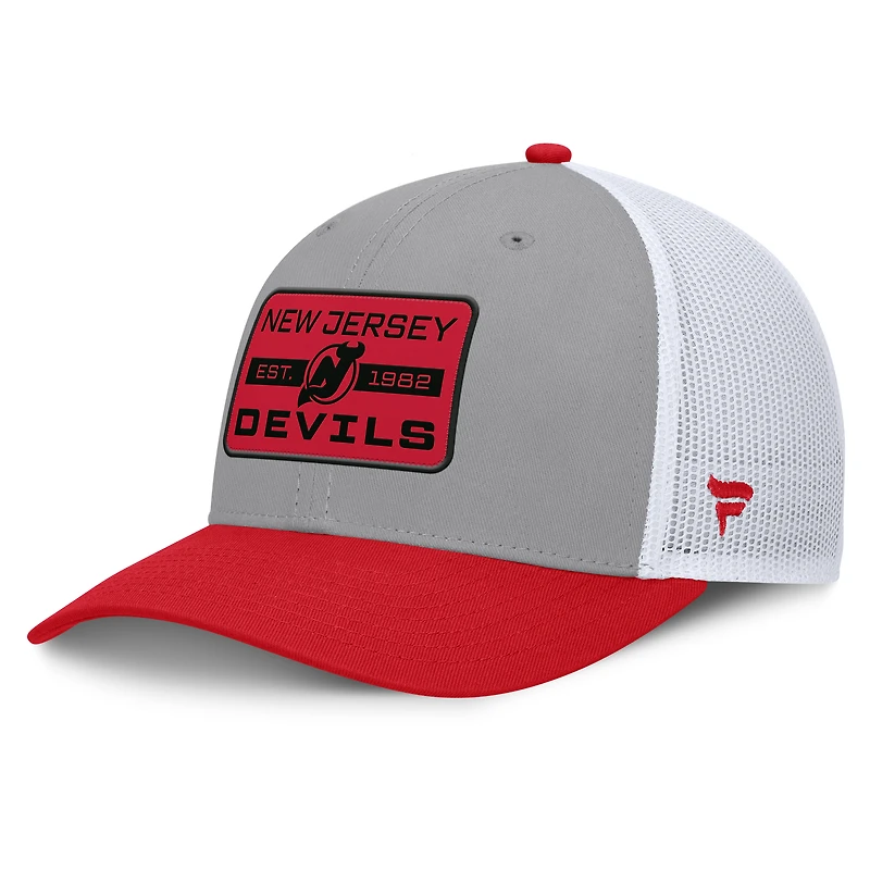 Casquette ajustable Fanatics grise/rouge pour homme des Devils du New Jersey, Fundamental Adapt Trucker