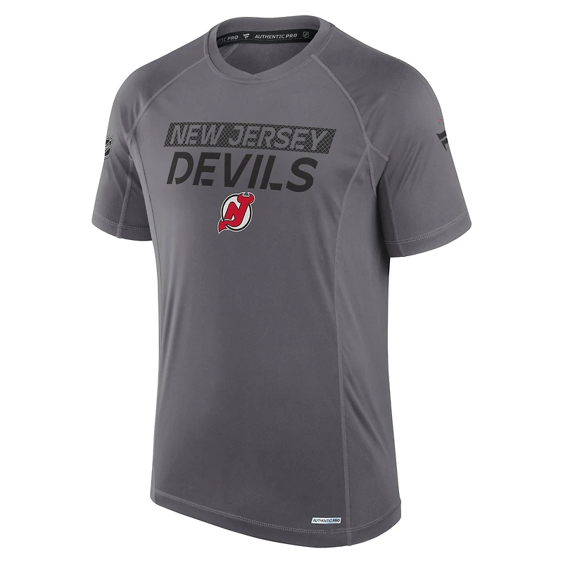 T-shirt technique authentique Pro Rink des New Jersey Devils pour homme, gris, Fanatics