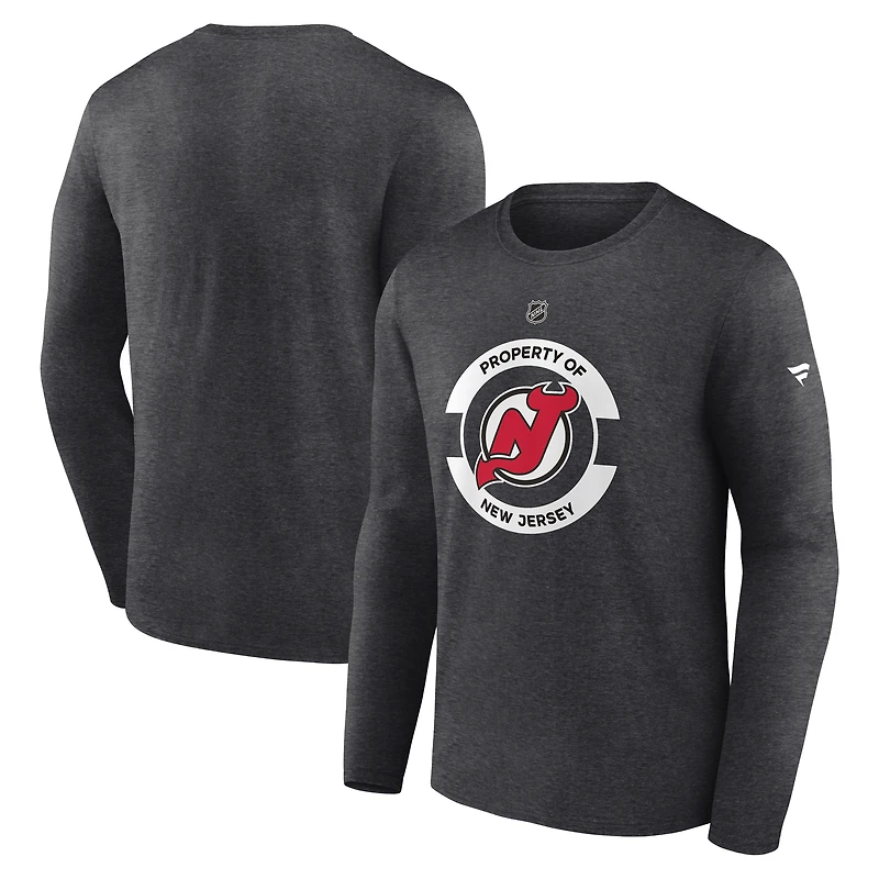 T-shirt d'entraînement à manches longues authentique pour homme Fanatics Heather Charcoal New Jersey Devils