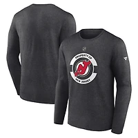 T-shirt d'entraînement à manches longues authentique pour homme Fanatics Heather Charcoal New Jersey Devils