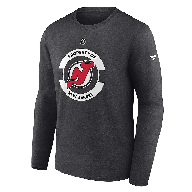 T-shirt d'entraînement à manches longues authentique pour homme Fanatics Heather Charcoal New Jersey Devils