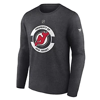 T-shirt d'entraînement à manches longues authentique pour homme Fanatics Heather Charcoal New Jersey Devils