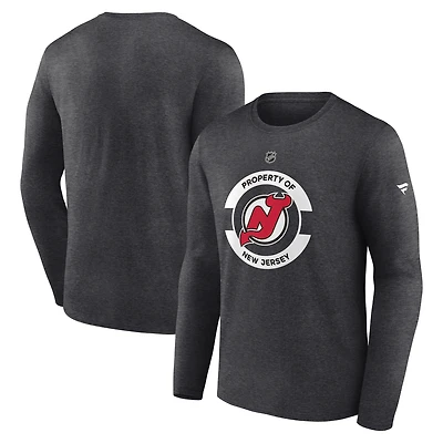 T-shirt d'entraînement à manches longues authentique pour homme Fanatics Heather Charcoal New Jersey Devils