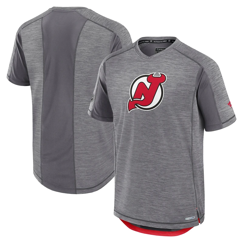 T-shirt de performance authentique Pro Rink des New Jersey Devils, gris chiné, Fanatics pour homme