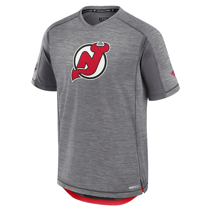 T-shirt de performance authentique Pro Rink des New Jersey Devils, gris chiné, Fanatics pour homme