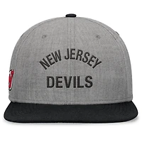 Men's Fanatics Heather Gray New Jersey Devils Elements Flat Brim Leather Strapback Hat