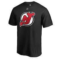 T-shirt noir authentique avec nom et numéro Stack des New Jersey Devils de Jack Hughes Fanatics pour hommes