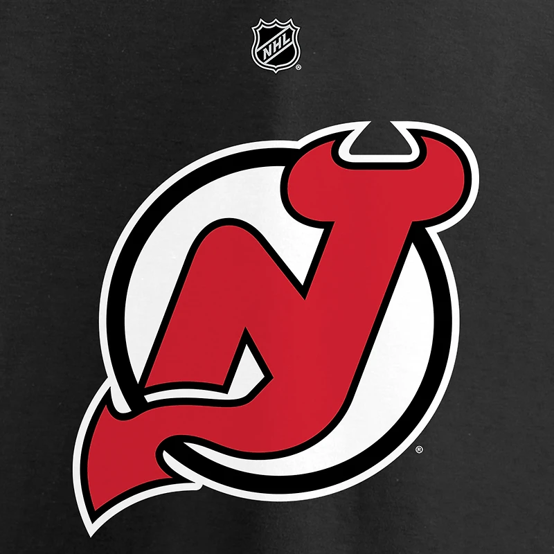 T-shirt noir authentique avec nom et numéro Stack des New Jersey Devils de Jack Hughes Fanatics pour hommes