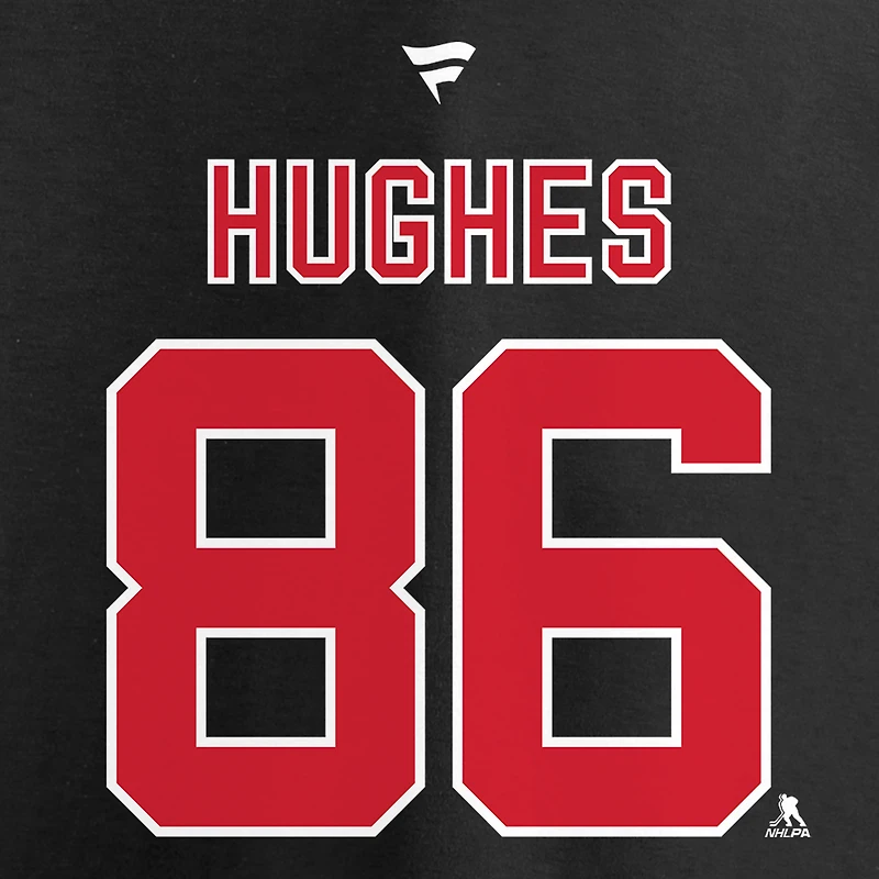 T-shirt noir authentique avec nom et numéro Stack des New Jersey Devils de Jack Hughes Fanatics pour hommes