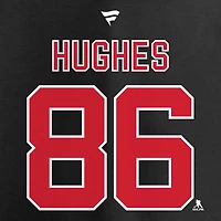 T-shirt noir authentique avec nom et numéro Stack des New Jersey Devils de Jack Hughes Fanatics pour hommes