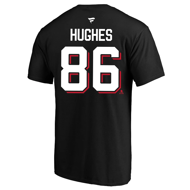 Men's Fanatics Jack Hughes Black New Jersey Devils Big & Tall Heat Check Name Number T-Shirt