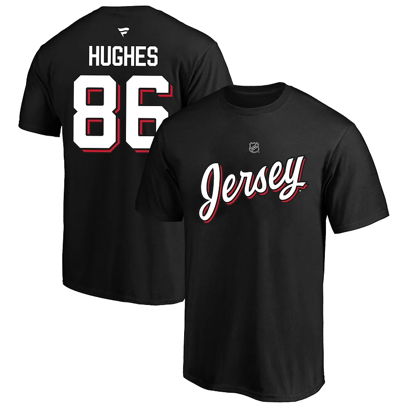 Men's Fanatics Jack Hughes Black New Jersey Devils Big & Tall Heat Check Name Number T-Shirt