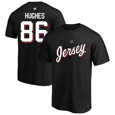 Men's Fanatics Jack Hughes Black New Jersey Devils Big & Tall Heat Check Name Number T-Shirt