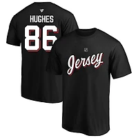 Men's Fanatics Jack Hughes Black New Jersey Devils Big & Tall Heat Check Name Number T-Shirt