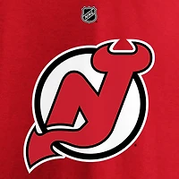 Men's Fanatics Jack Hughes Red New Jersey Devils Authentic Stack Name & Number T-Shirt