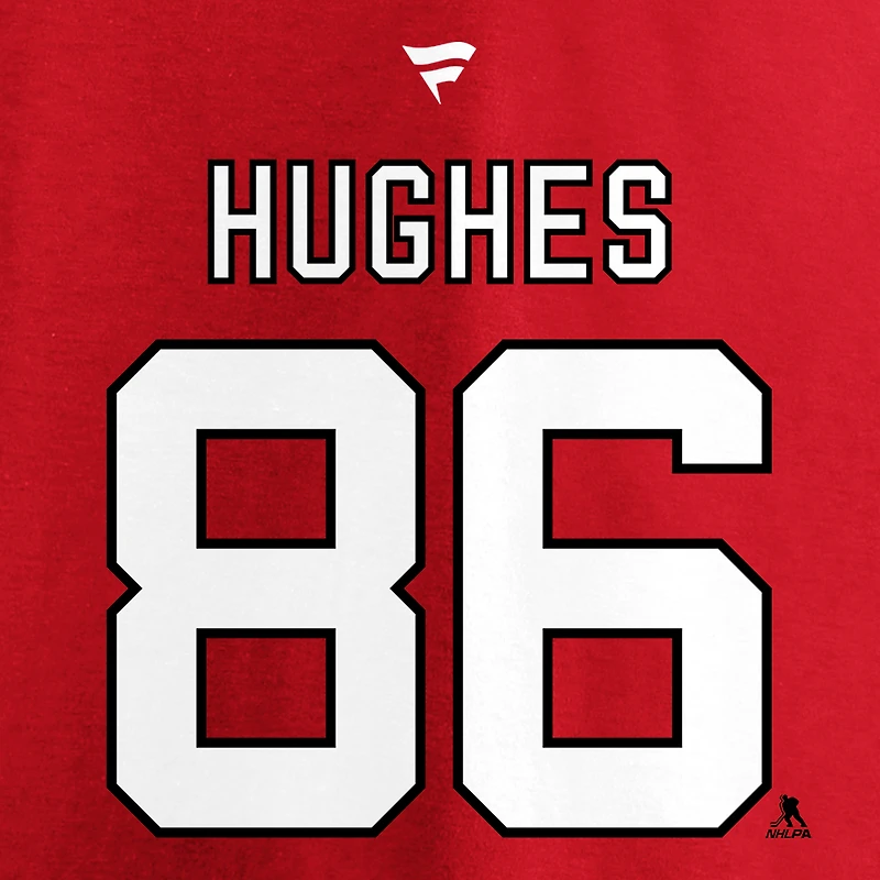 T-shirt rouge avec nom et numéro de pile authentique des Devils du New Jersey Fanatics Jack Hughes pour hommes