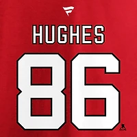 T-shirt rouge avec nom et numéro de pile authentique des Devils du New Jersey Fanatics Jack Hughes pour hommes