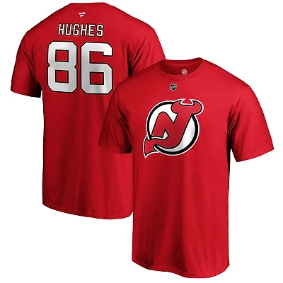 Men's Fanatics Jack Hughes Red New Jersey Devils Authentic Stack Name & Number T-Shirt