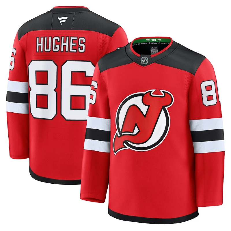Maillot domicile premium rouge Jack Hughes des Devils du New Jersey (Fanatics) pour homme