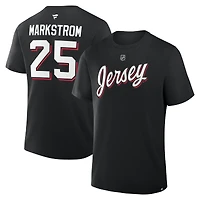 T-shirt authentique rouge fanatique Jacob Markstrom des Devils du New Jersey avec nom et numéro Stack