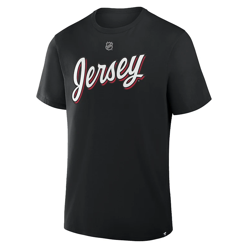 T-shirt noir authentique avec nom et numéro Stack des Devils du New Jersey pour homme, Jacob Markstrom