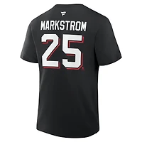 T-shirt authentique rouge fanatique Jacob Markstrom des Devils du New Jersey avec nom et numéro Stack