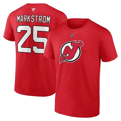 T-shirt authentique Fanatics Jacob Markstrom rouge des New Jersey Devils pour homme, avec nom et numéro superposés