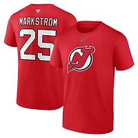 T-shirt authentique Fanatics Jacob Markstrom rouge des New Jersey Devils pour homme, avec nom et numéro superposés