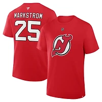 T-shirt authentique rouge fanatique Jacob Markstrom des Devils du New Jersey avec nom et numéro Stack