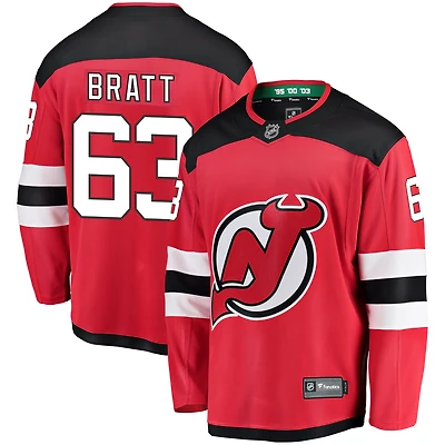 Maillot domicile Breakaway rouge Jesper Bratt des New Jersey Devils pour homme (Fanatics)