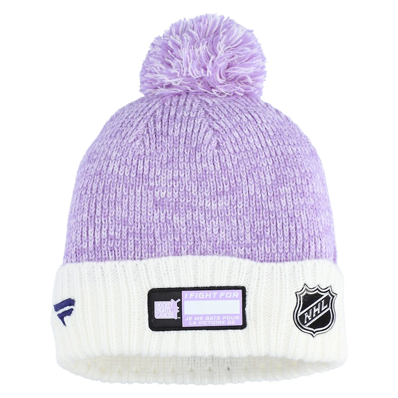 Bonnet en tricot à revers avec pompon pour homme Fanatics White New Jersey Devils Hockey Fights Cancer