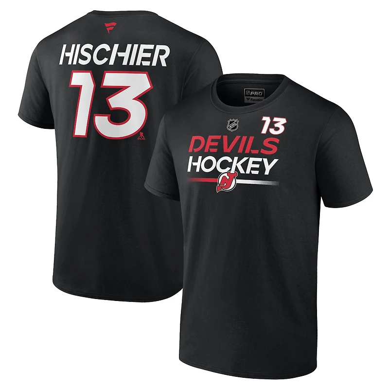 T-shirt noir avec nom et numéro Fanatics Nico Hischier des Devils du New Jersey Authentic Pro Prime pour hommes
