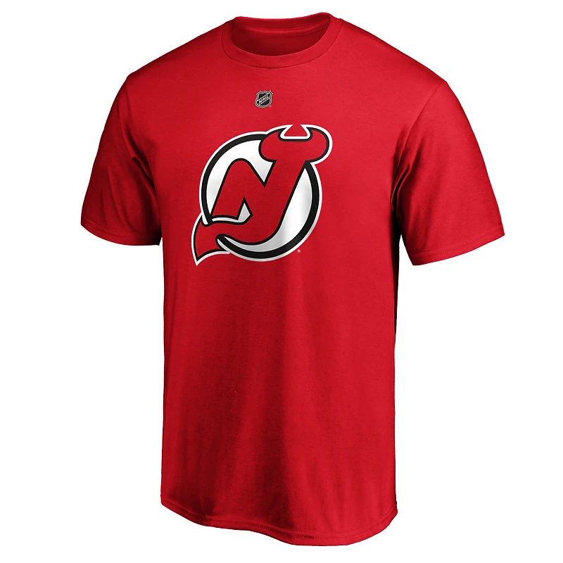 Men's Fanatics Nico Hischier Red New Jersey Devils Team Authentic Stack Name & Number T-Shirt