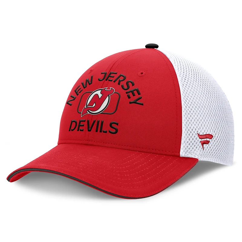 Casquette de camionneur ajustable authentique Pro Rink des New Jersey Devils pour hommes, rouge/blanc