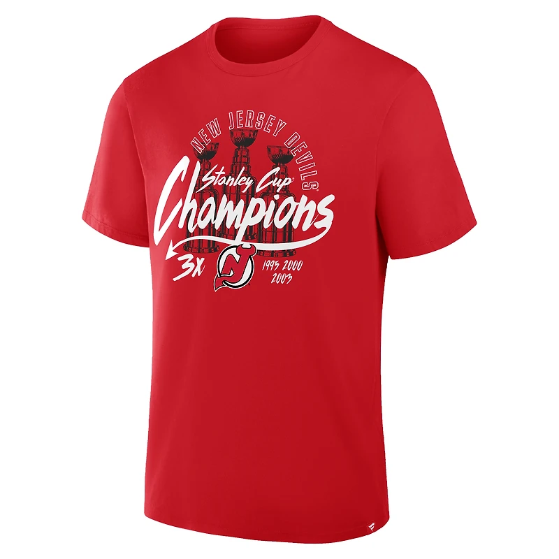T-shirt rouge Fanatics pour hommes, champions de la Coupe Stanley 3x des Devils du New Jersey
