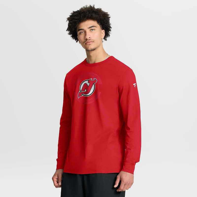 T-shirt à manches longues authentique Pro Property Of Practice des New Jersey Devils pour homme, rouge, Fanatics