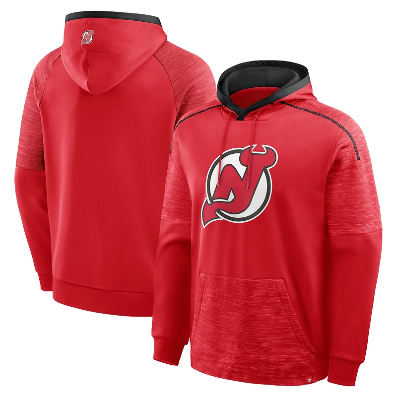 Sweat à capuche raglan rouge Fanatics New Jersey Devils pour homme, modèle gardien de but/défenseur