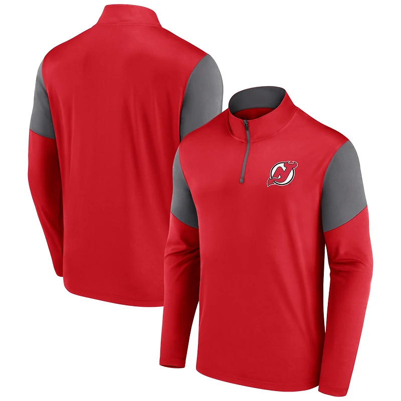 Haut zippé à 1/4 avec logo des New Jersey Devils pour hommes Fanatics Red