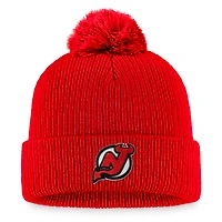 Men's Fanatics Red New Jersey Devils Primary Logo Cuffed Knit Hat with Pom