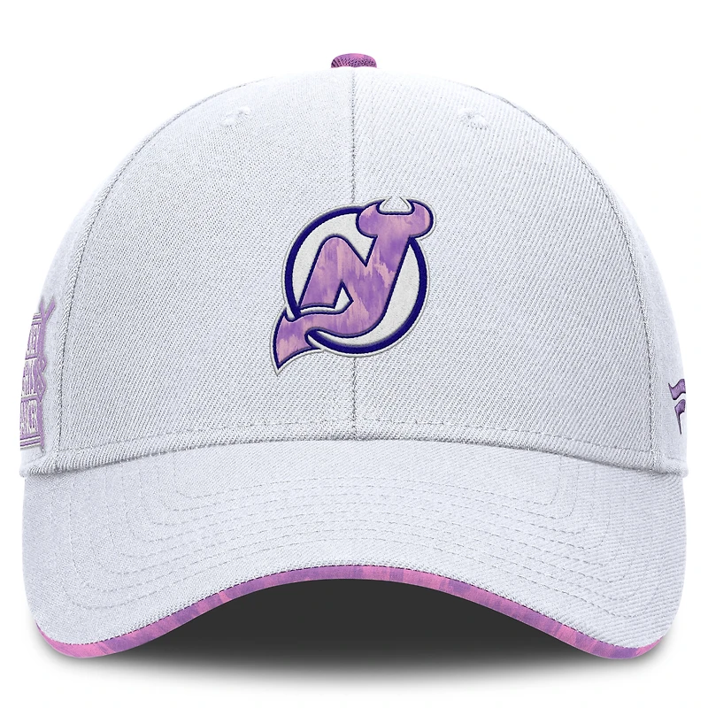 Casquette ajustable authentique Pro Hockey Fights Cancer des New Jersey Devils pour hommes Fanatics White