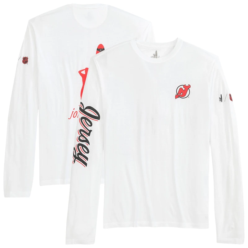 T-shirt à manches longues Adam des Devils du New Jersey pour hommes de Johnnie-O White