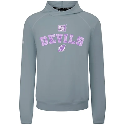 Sweat à capuche Levelwear gris pour homme, modèle New Jersey Devils Hockey Fights Cancer Mandate, en mélange de trois matières.