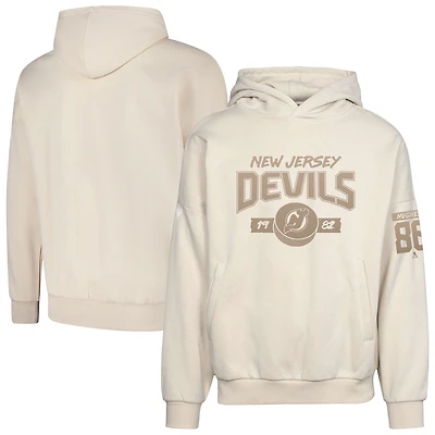 Sweat à capuche surdimensionné pour homme Jack Hughes Kaki New Jersey Devils avec nom et numéro de contact